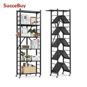 Black Foldable Storage Shelf with Wheels